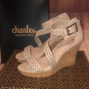Charles David beige wedge sandals